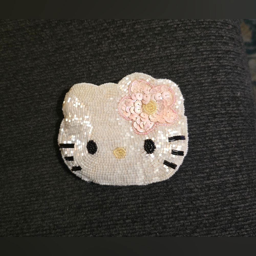 Vintage 1998 Hello Kitty Beaded Sequined Mini Coin Purse Bag Sanrio White Pink